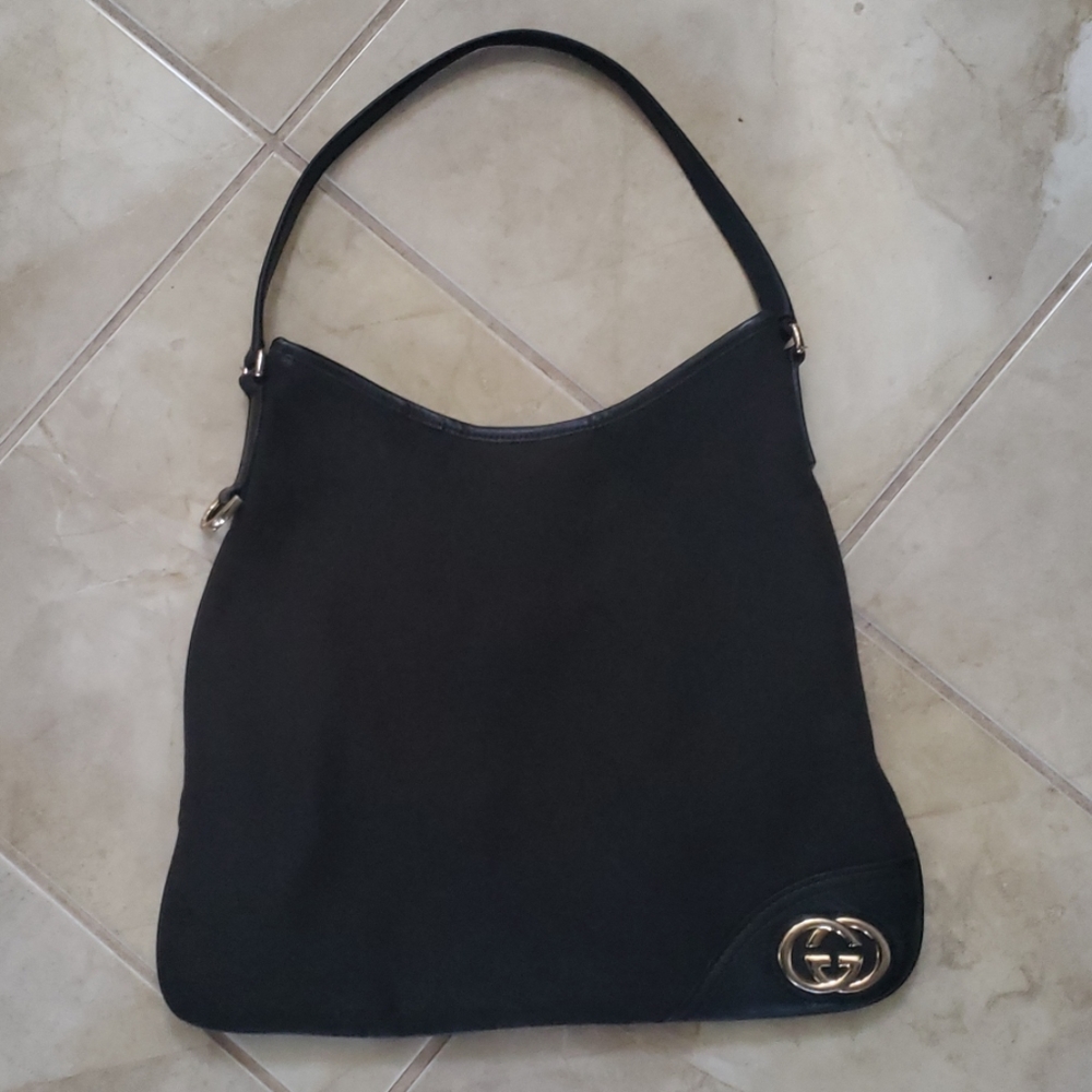 Black Gucci Canvas Bag with Leather Strap